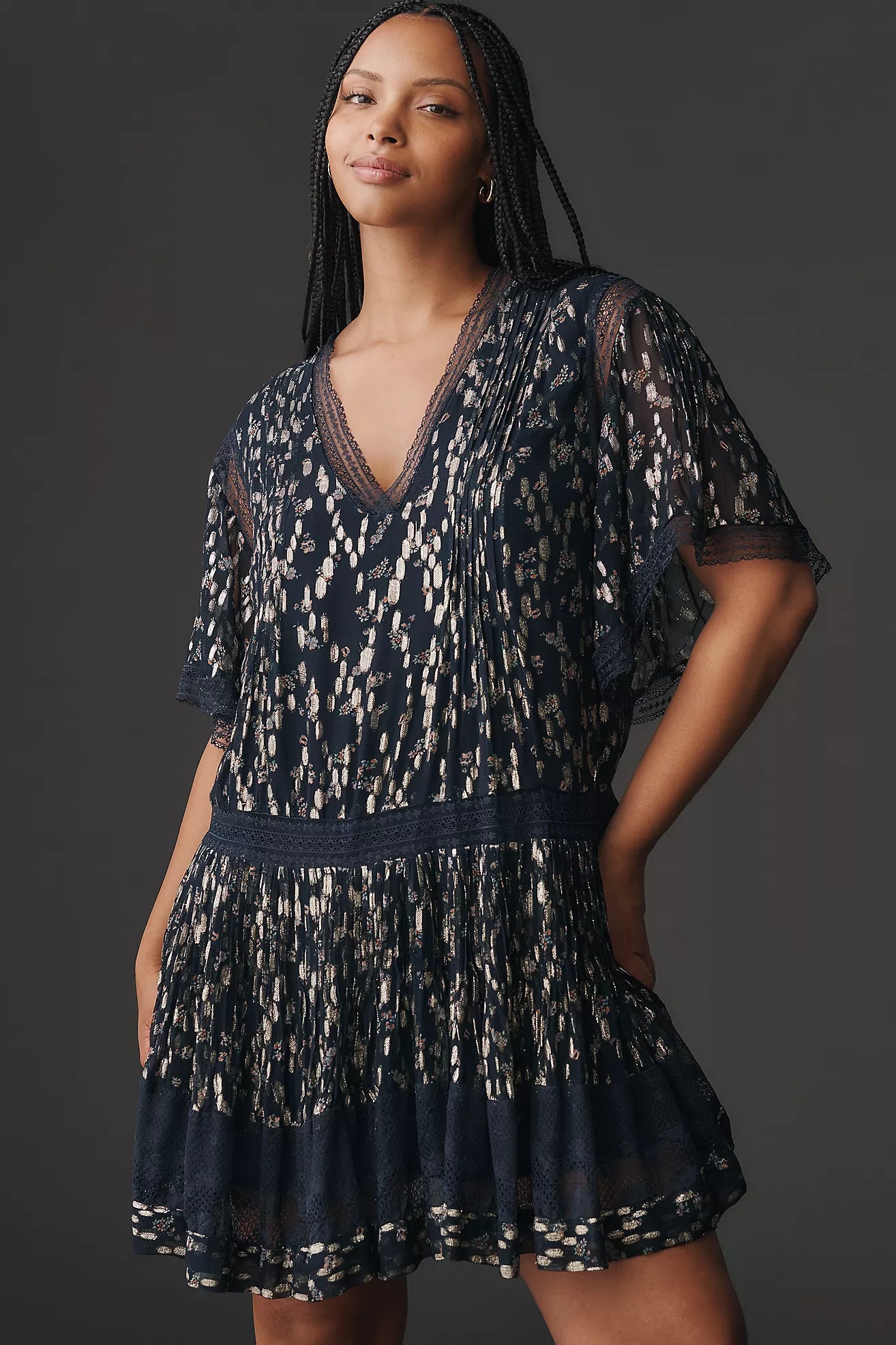 Maeve V-Neck Lurex Tiered Mini Dress