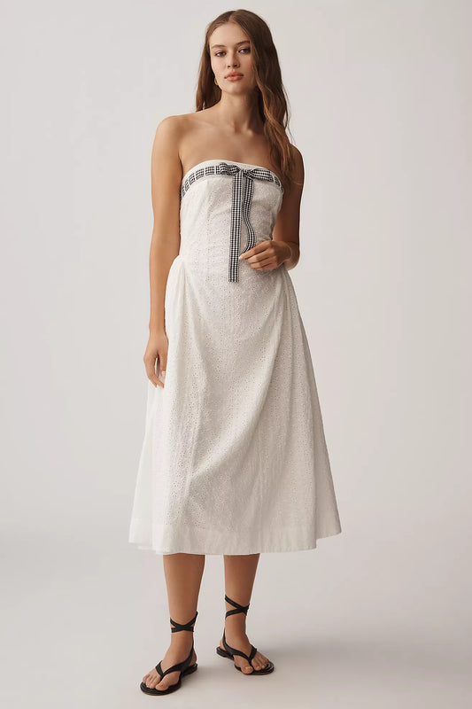 For Love & Lemons Rosie Strapless Bow Midi Dress