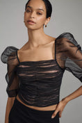 Load image into Gallery viewer, Maeve Puff-Sleeve Embellished Tulle Top
