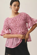 Load image into Gallery viewer, Maeve Short-Sleeve Rhinestone Sheer Babydoll Blouse
