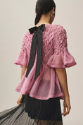 Load image into Gallery viewer, Maeve Short-Sleeve Rhinestone Sheer Babydoll Blouse
