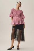 Load image into Gallery viewer, Maeve Short-Sleeve Rhinestone Sheer Babydoll Blouse
