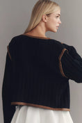 Load image into Gallery viewer, By Anthropologie Faux Leather Trim Cardigan Sweater
