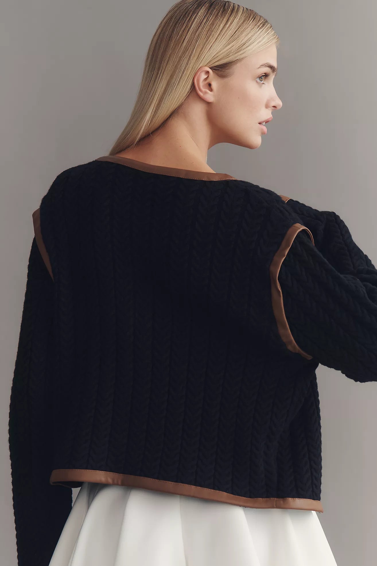By Anthropologie Faux Leather Trim Cardigan Sweater