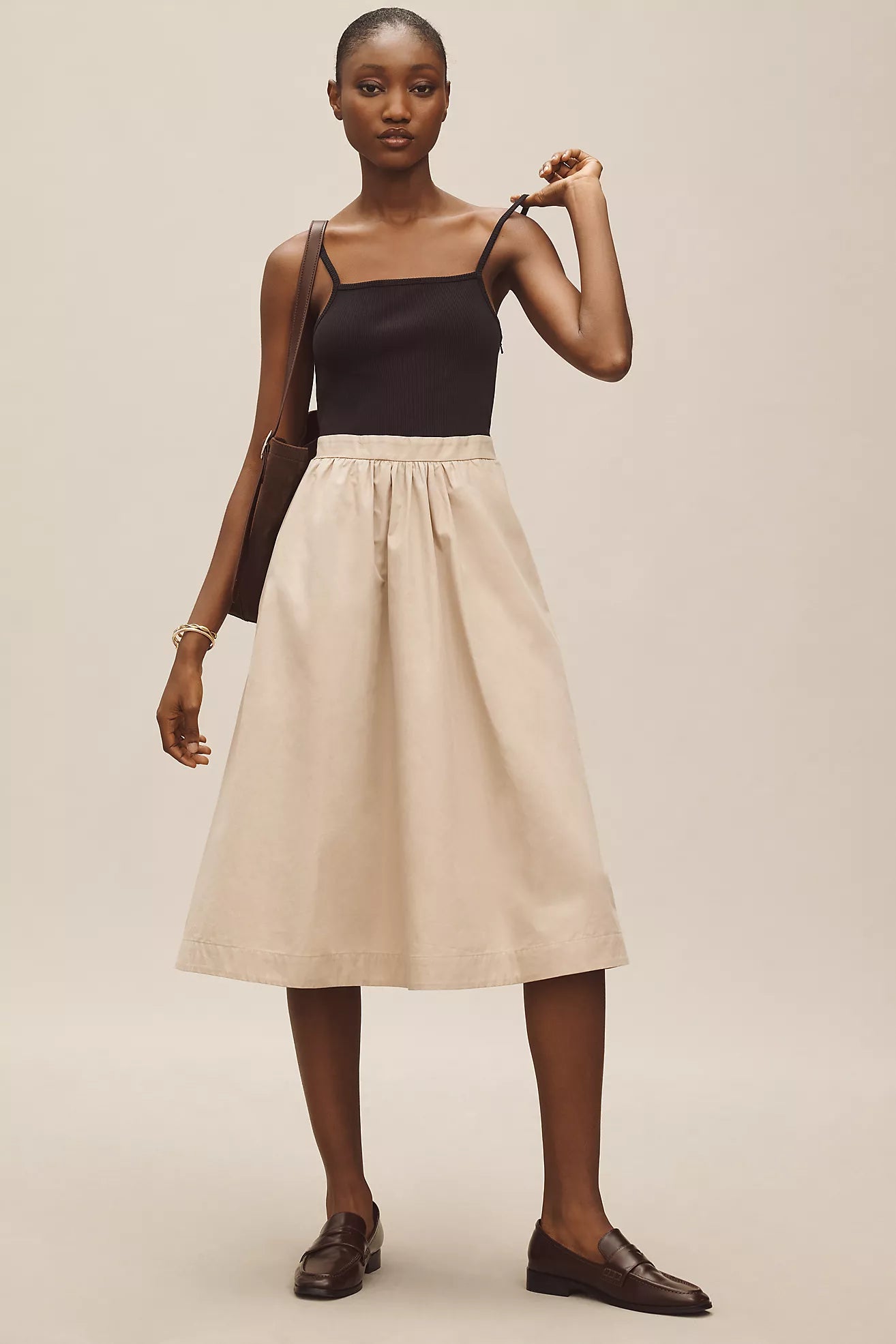 Maeve Sleeveless Rib Poplin Twofer Midi Dress