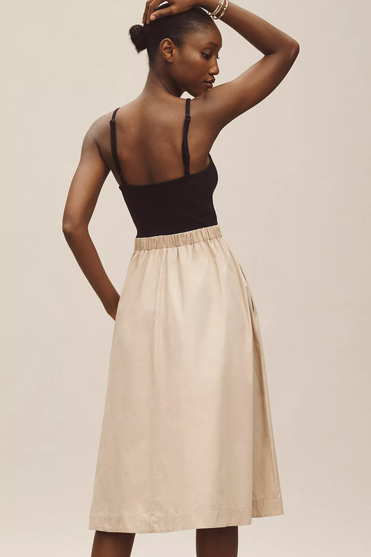 Maeve Sleeveless Rib Poplin Twofer Midi Dress