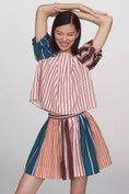 Load image into Gallery viewer, Maeve Taffeta Striped A-Line Mini Skirt
