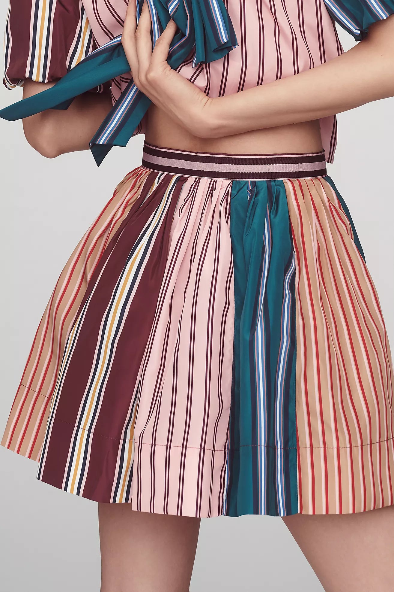 Maeve Taffeta Striped A-Line Mini Skirt
