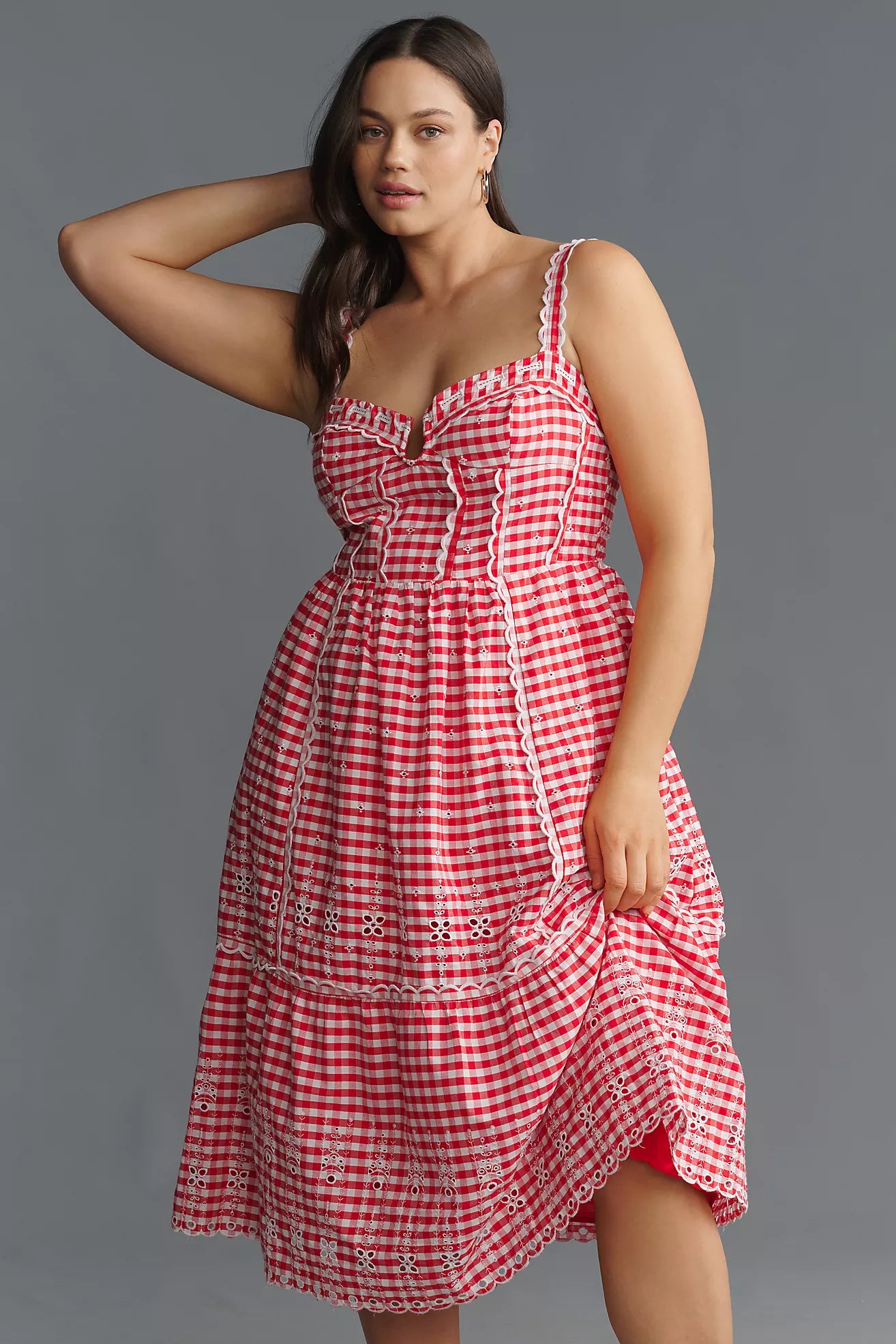 By Anthropologie Sleeveless Sweetheart Gingham Midi Dress