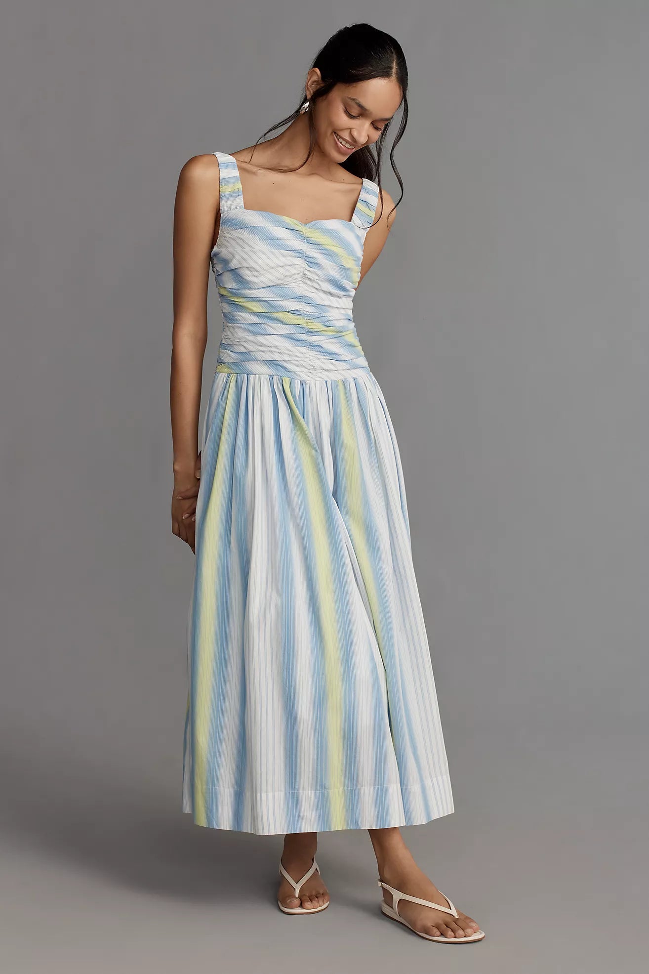By Anthropologie Square-Neck Drop-Waist Maxi Dress