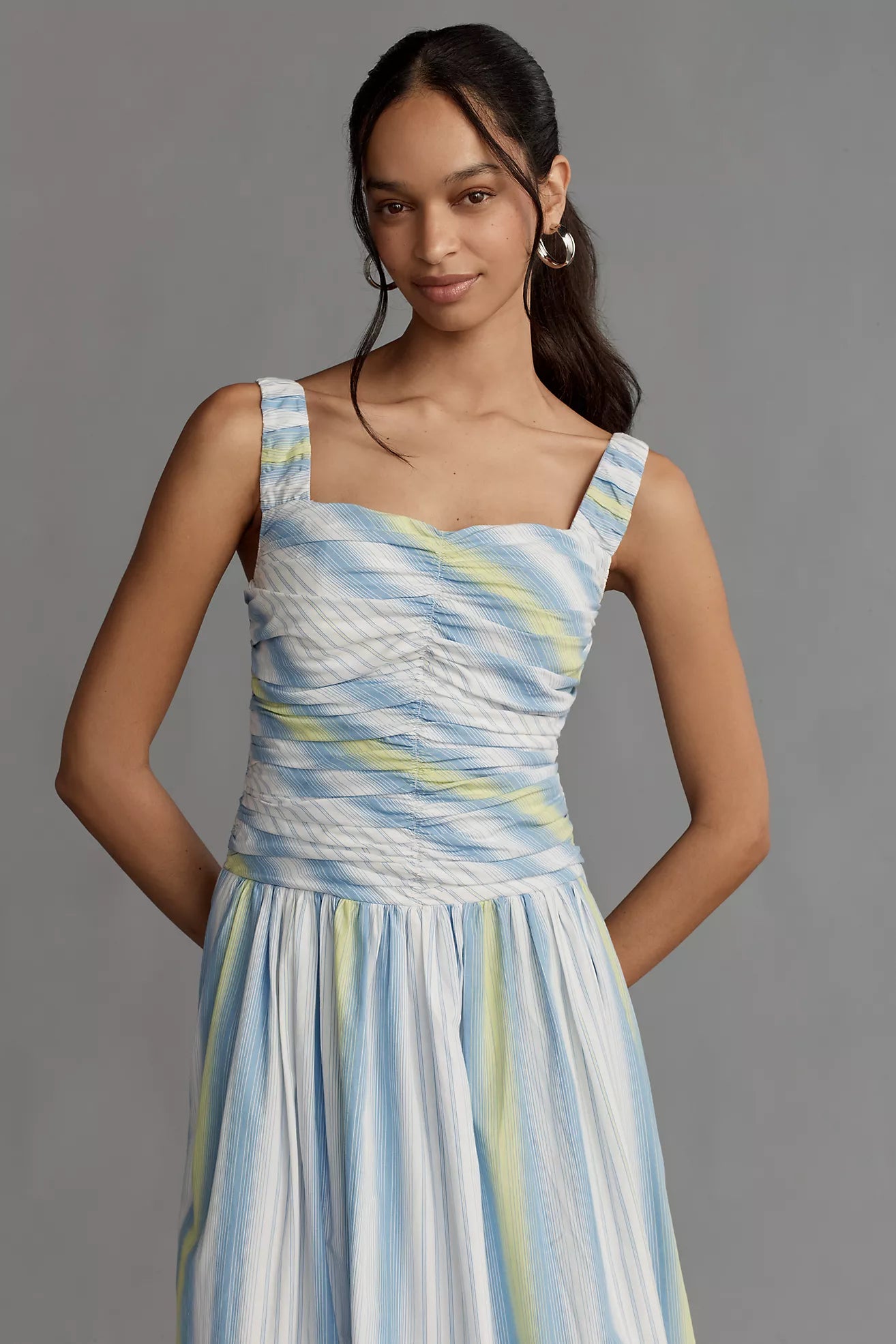 By Anthropologie Square-Neck Drop-Waist Maxi Dress