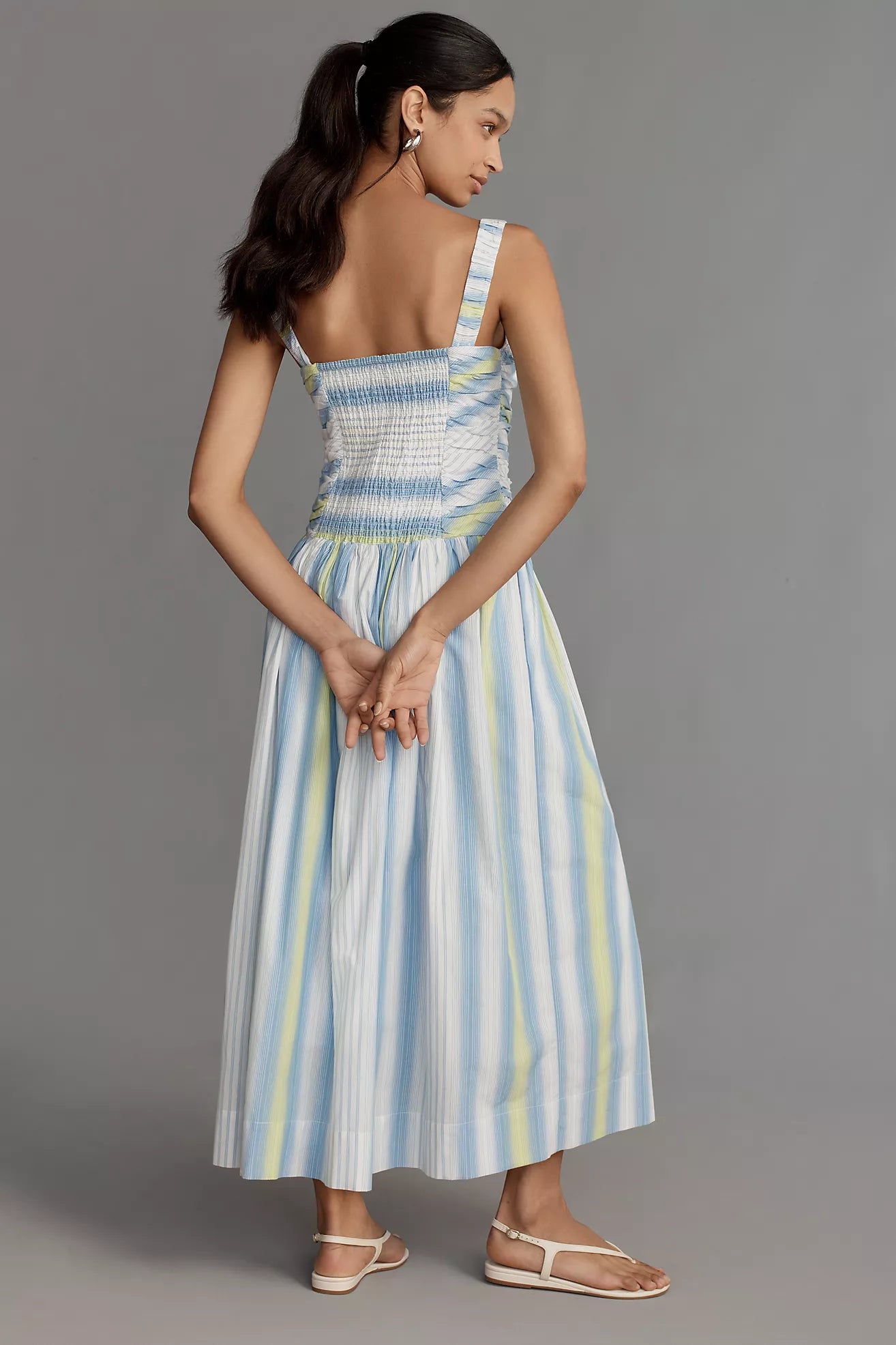 By Anthropologie Square-Neck Drop-Waist Maxi Dress