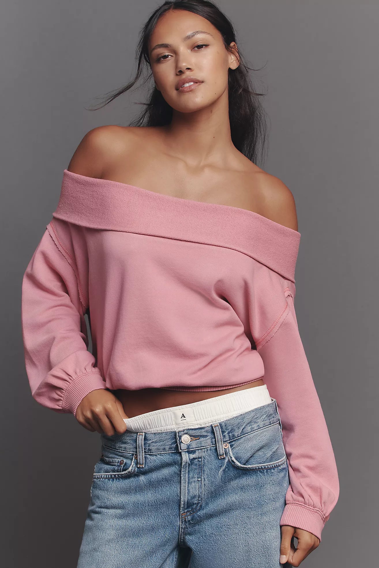 Pilcro Long-Sleeve Slouchy Off-The-Shoulder Top