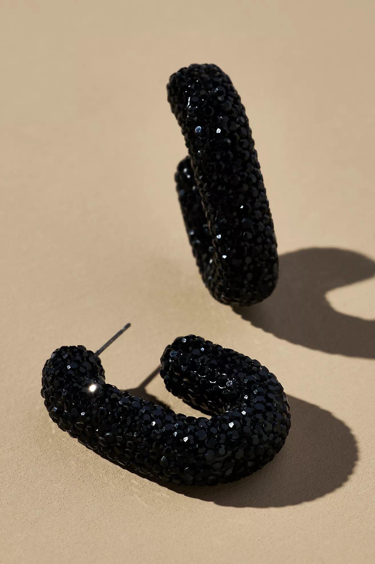Oblong Pavé Hoop Earrings-Black