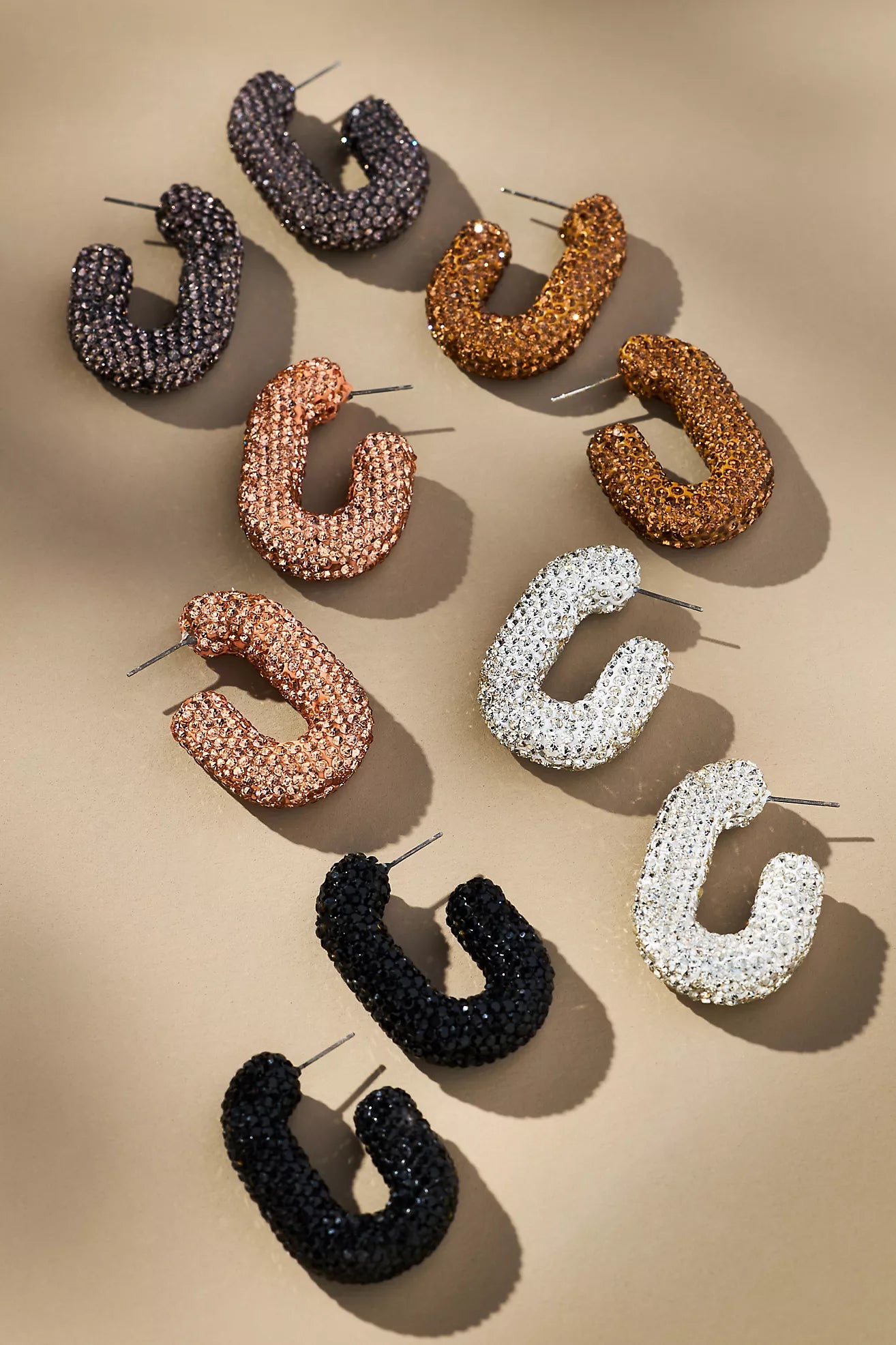 Oblong Pavé Hoop Earrings-Rose