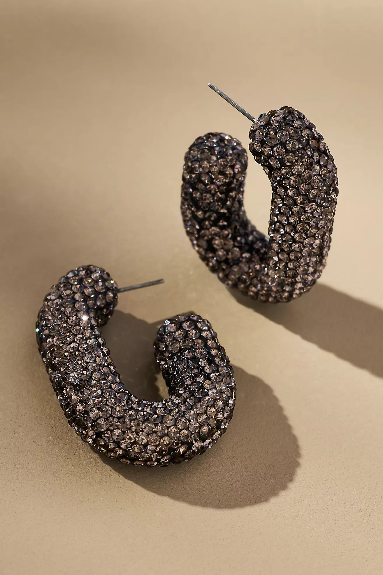 Oblong Pavé Hoop Earrings-Grey