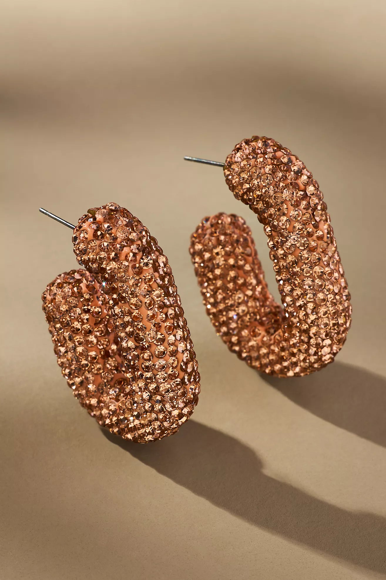 Oblong Pavé Hoop Earrings-Rose
