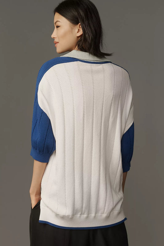 Maeve Collared V-Neck Short-Sleeve Rugby Sweater