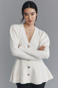Load image into Gallery viewer, Maeve Puff-Sleeve Heart-Button Cardigan Sweater
