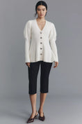 Load image into Gallery viewer, Maeve Puff-Sleeve Heart-Button Cardigan Sweater
