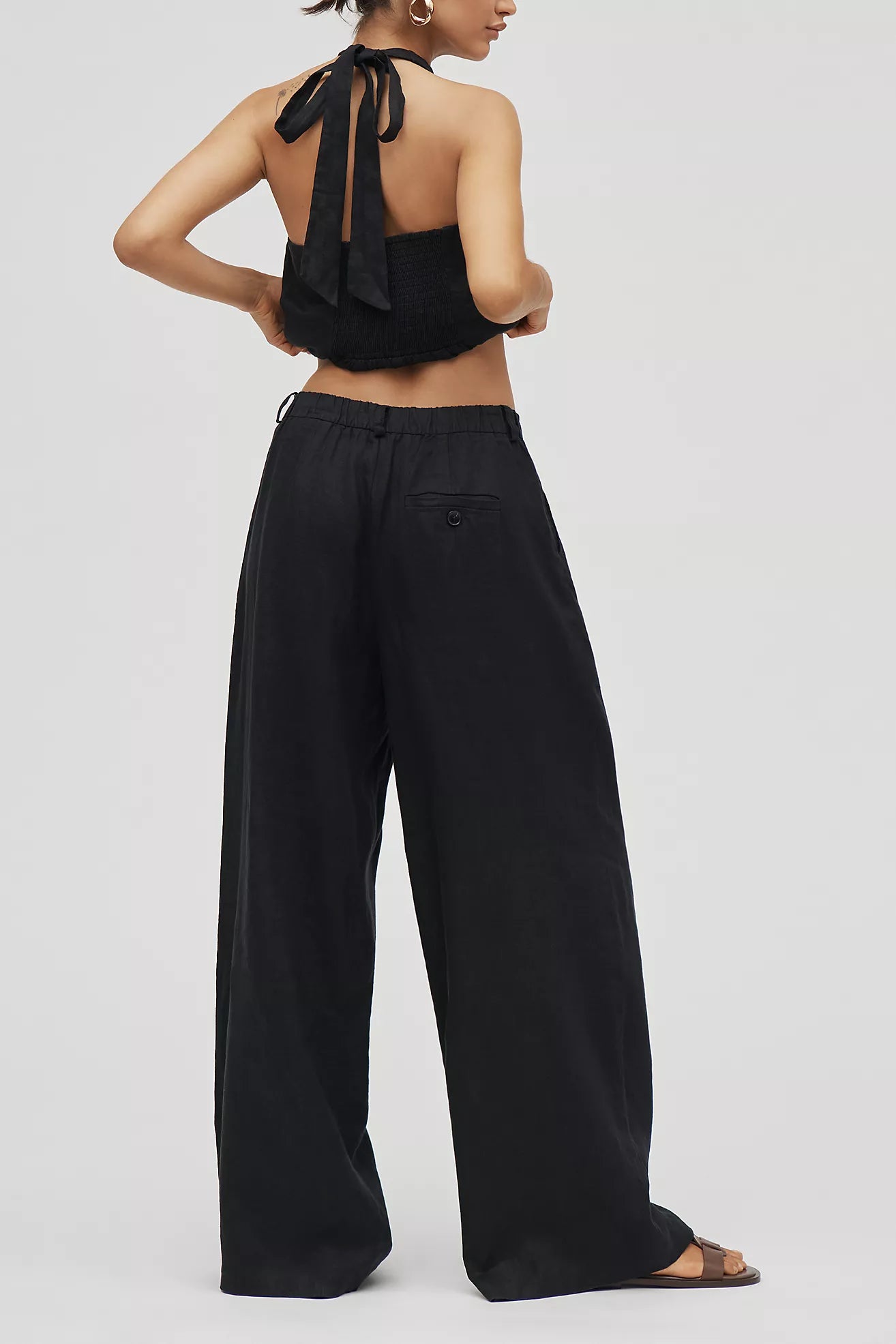 The Avery Linen Pleated Wide-Leg Trousers by Maeve