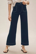 Load image into Gallery viewer, The Colette Contrast-Stitch Linen Crop Wide-Leg Pants by Maeve
