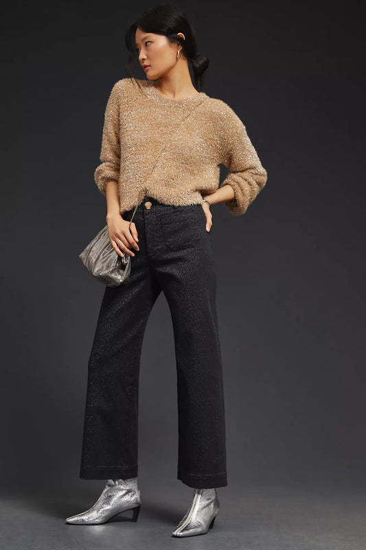 The Colette Cropped Wide-Leg Jeans by Maeve: Sparkle Denim Edition