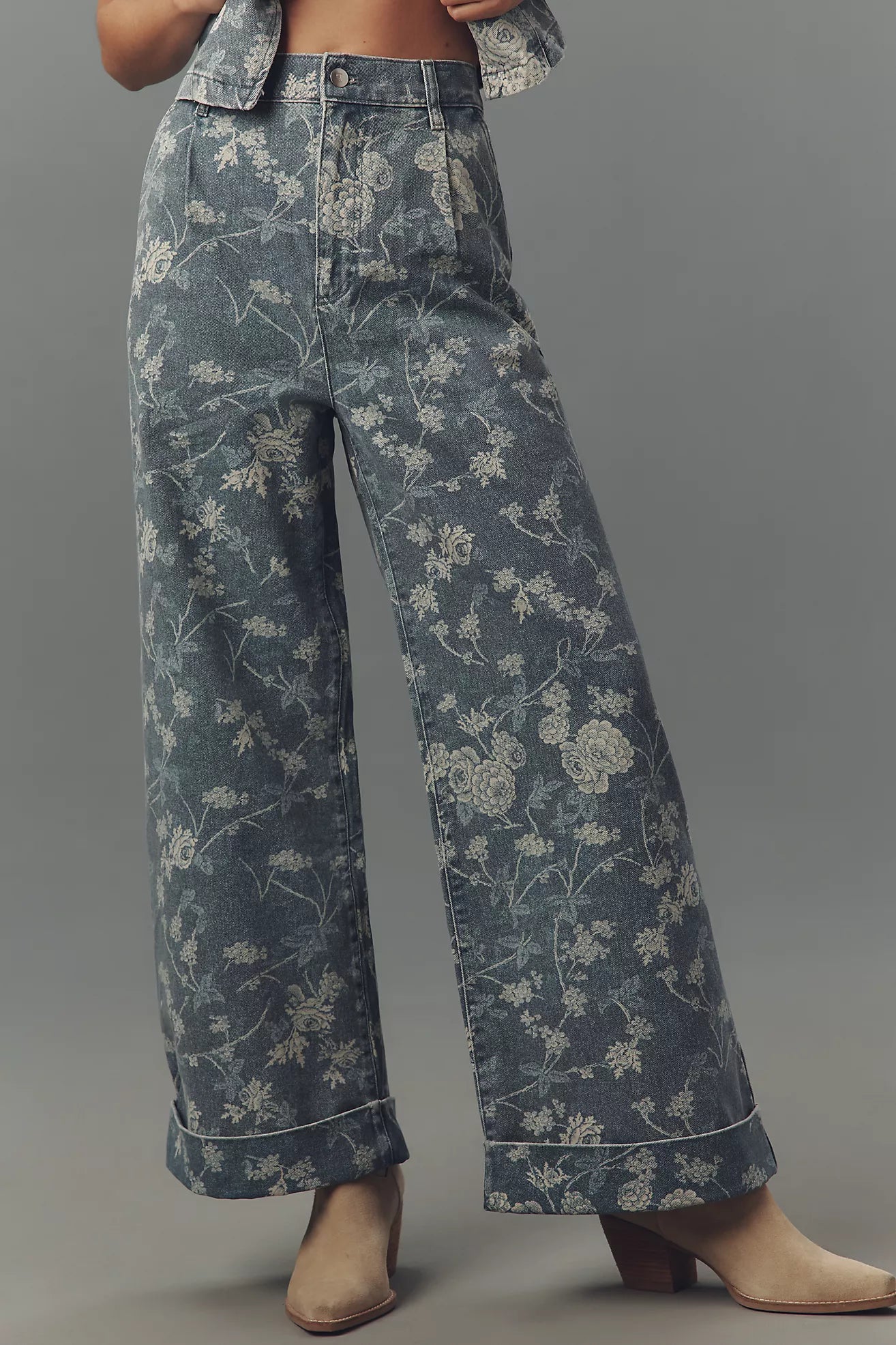 The Leon Double Hem High-Rise Barrel Jeans by Pilcro: Floral Edition