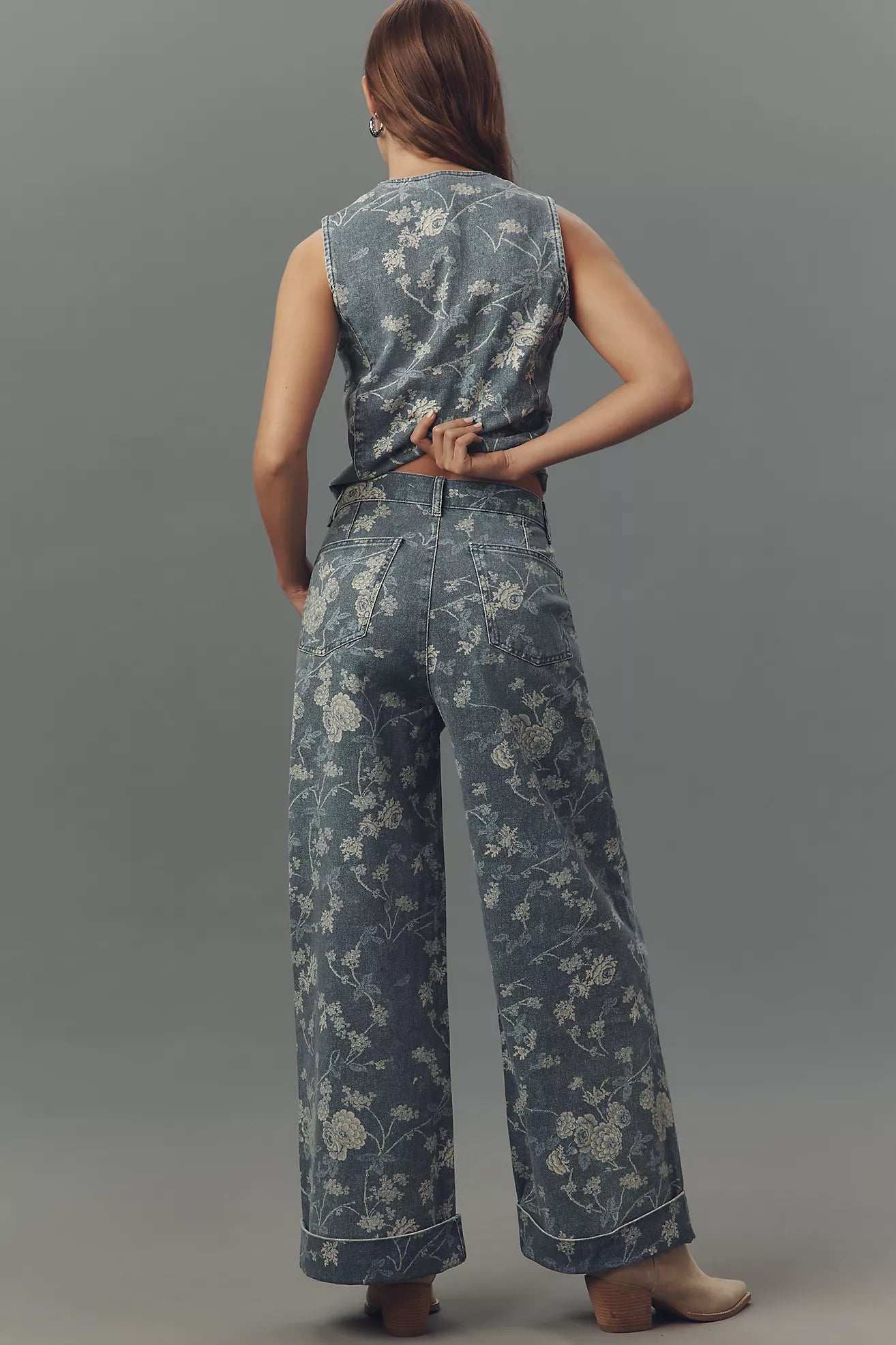 The Leon Double Hem High-Rise Barrel Jeans by Pilcro: Floral Edition