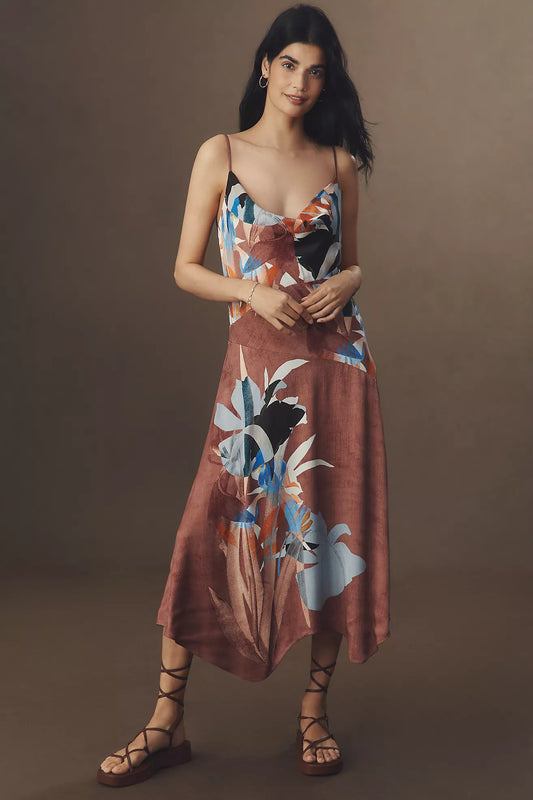 By Anthropologie Cowl-Neck Midi Slip Dress