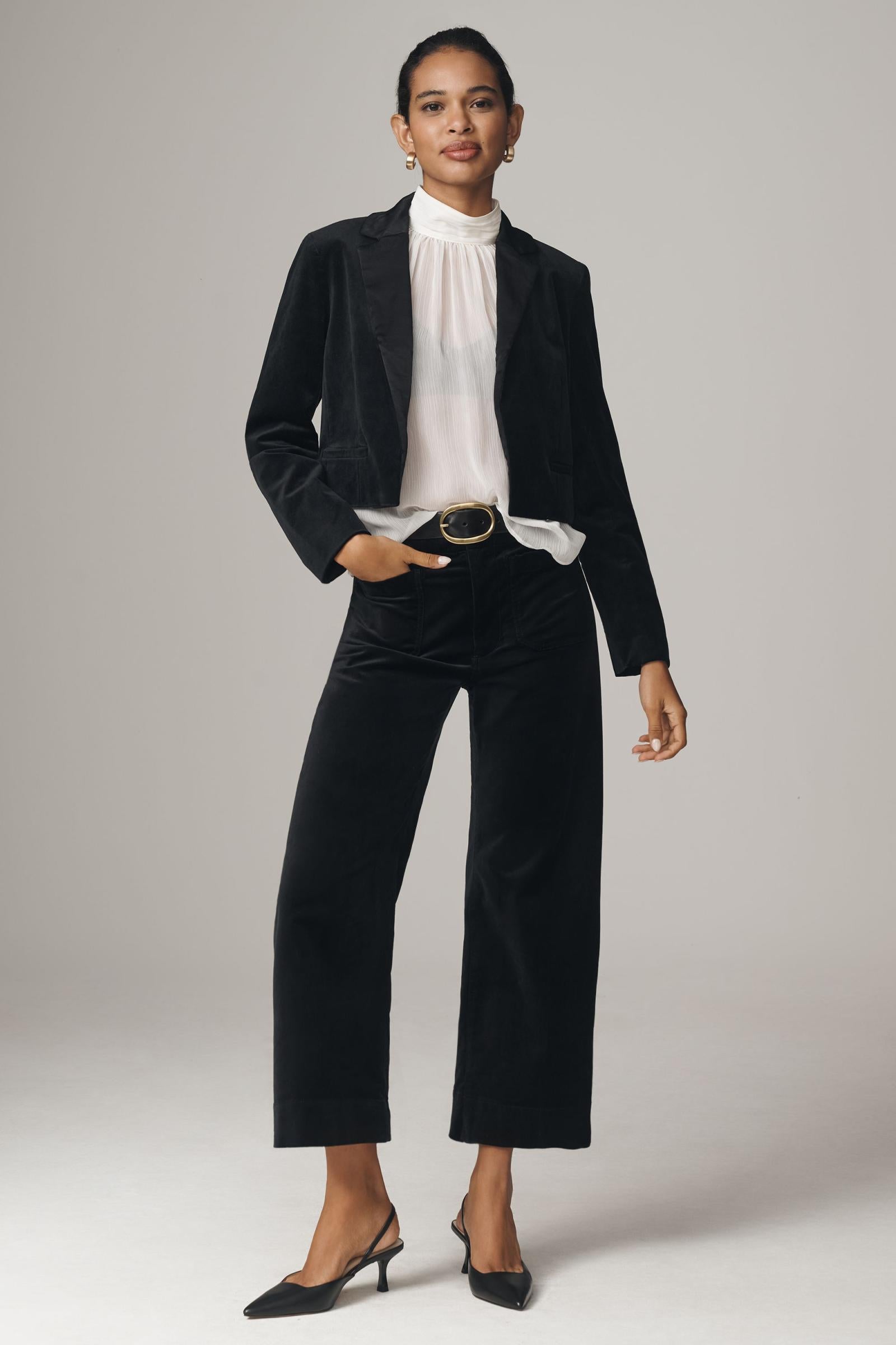 The Colette Cropped Wide-Leg Pants by Maeve: Velvet Edition