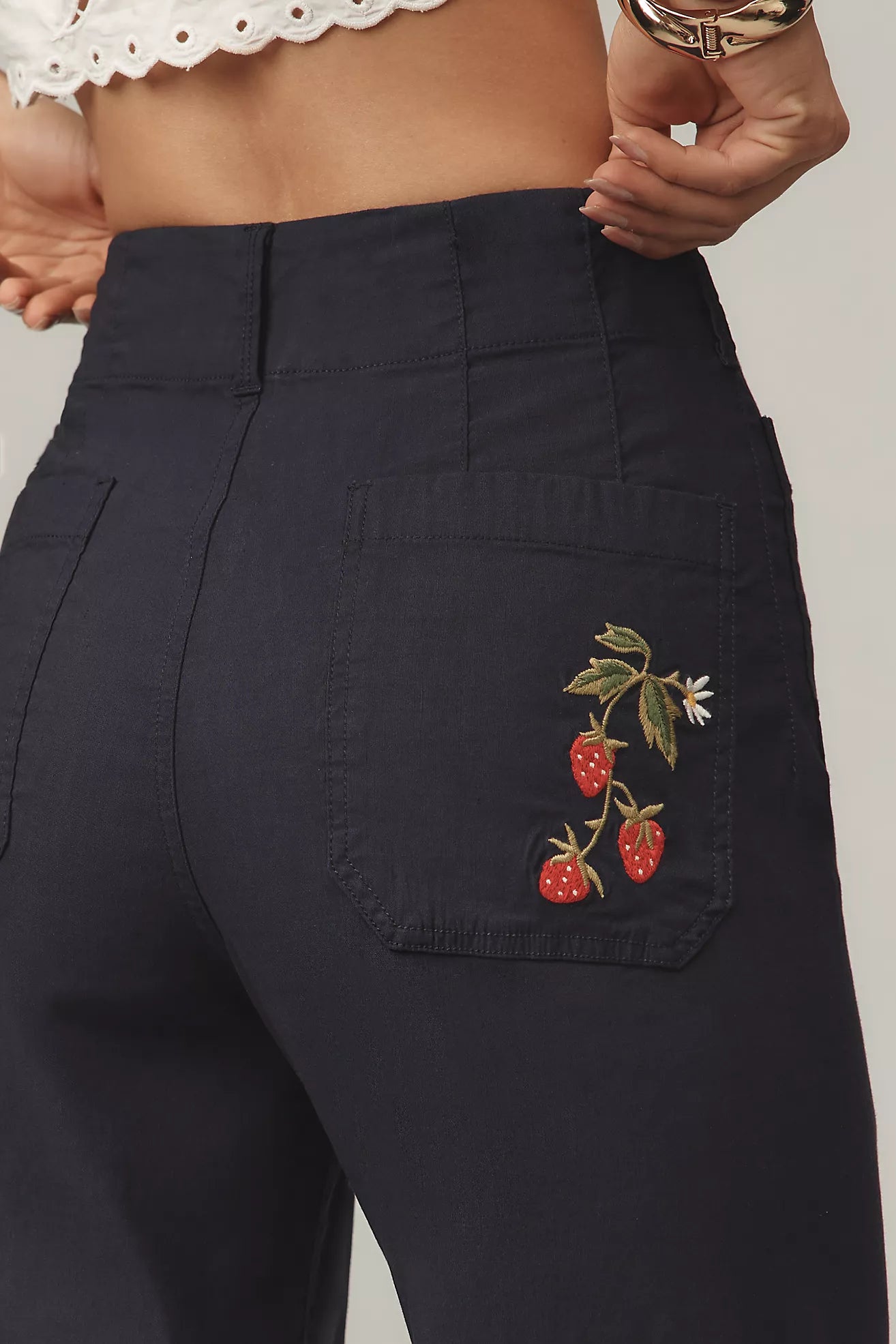 The Colette Embroidered Crop Wide-Leg Pants by Maeve