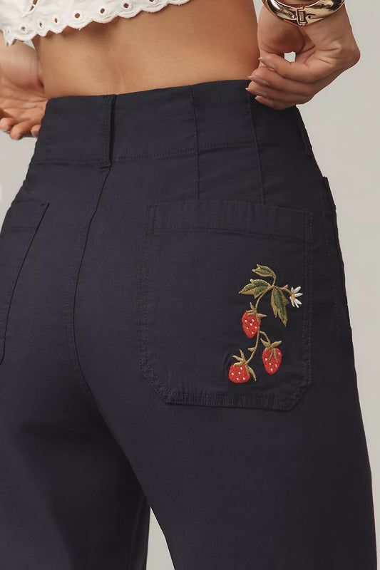 The Colette Embroidered Crop Wide-Leg Pants by Maeve