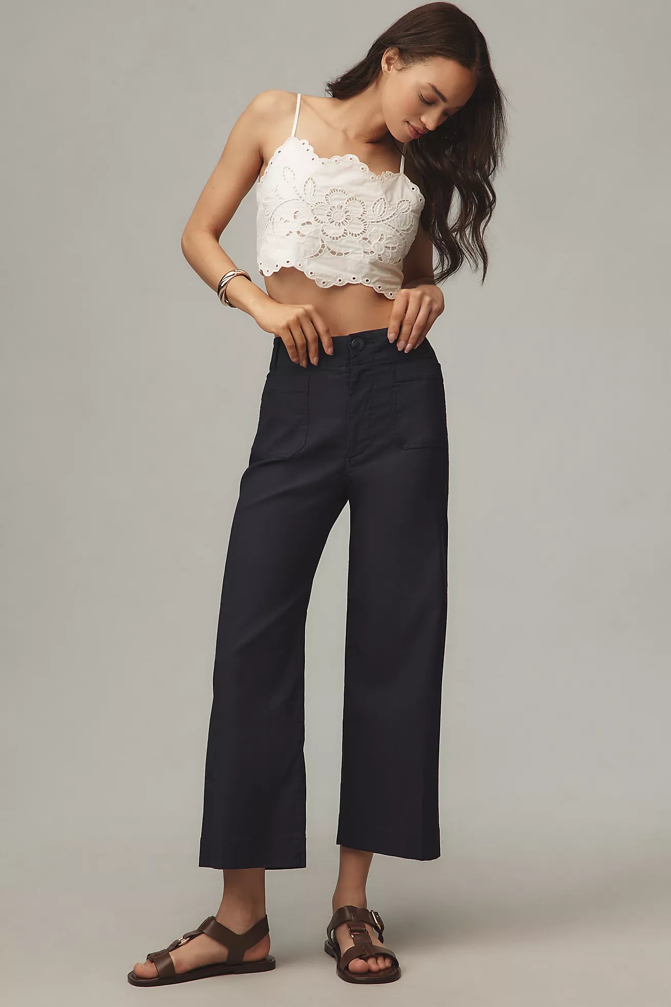The Colette Embroidered Crop Wide-Leg Pants by Maeve