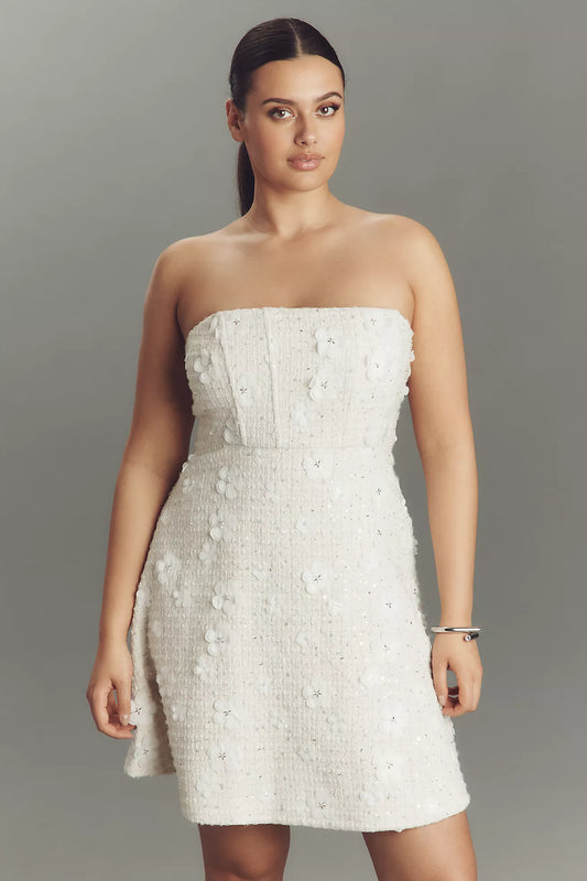Sundream Strapless Tweed Floral Mini Dress
