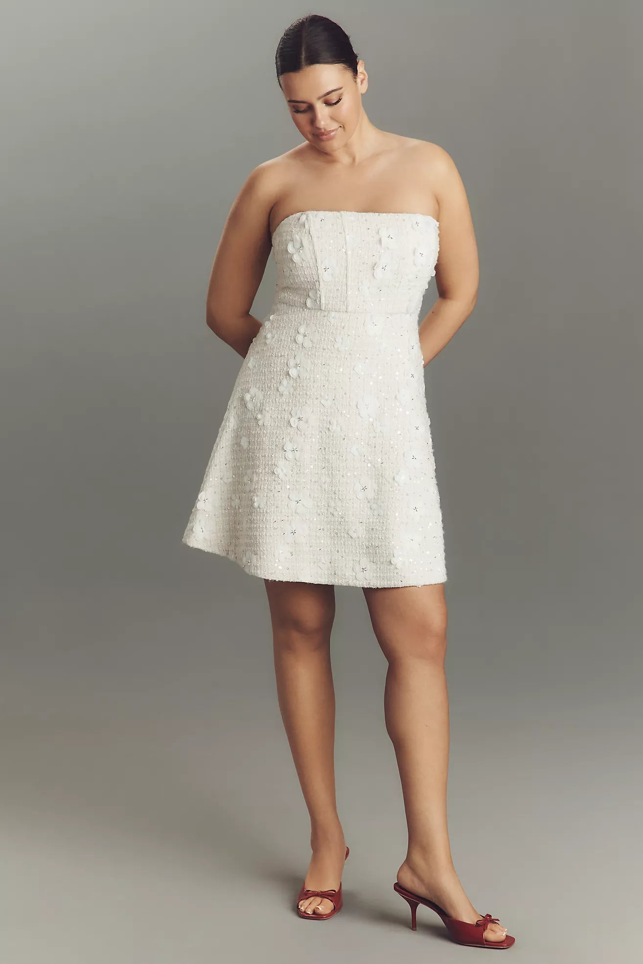 Sundream Strapless Tweed Floral Mini Dress