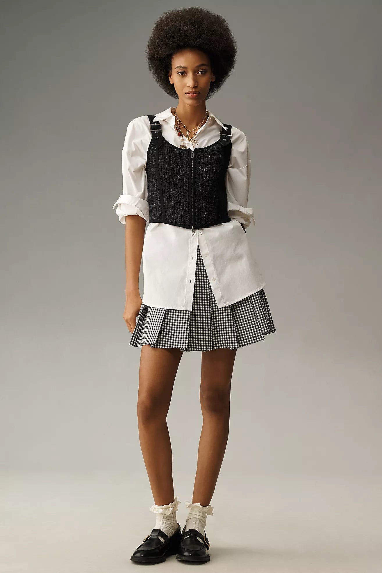 Pilcro Scoop-Neck Zip-Front Corset Sweater