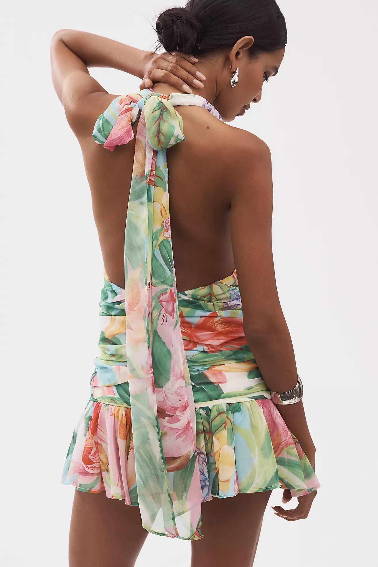 Bardot Mave Halter-Neck Ruched Mini Dress