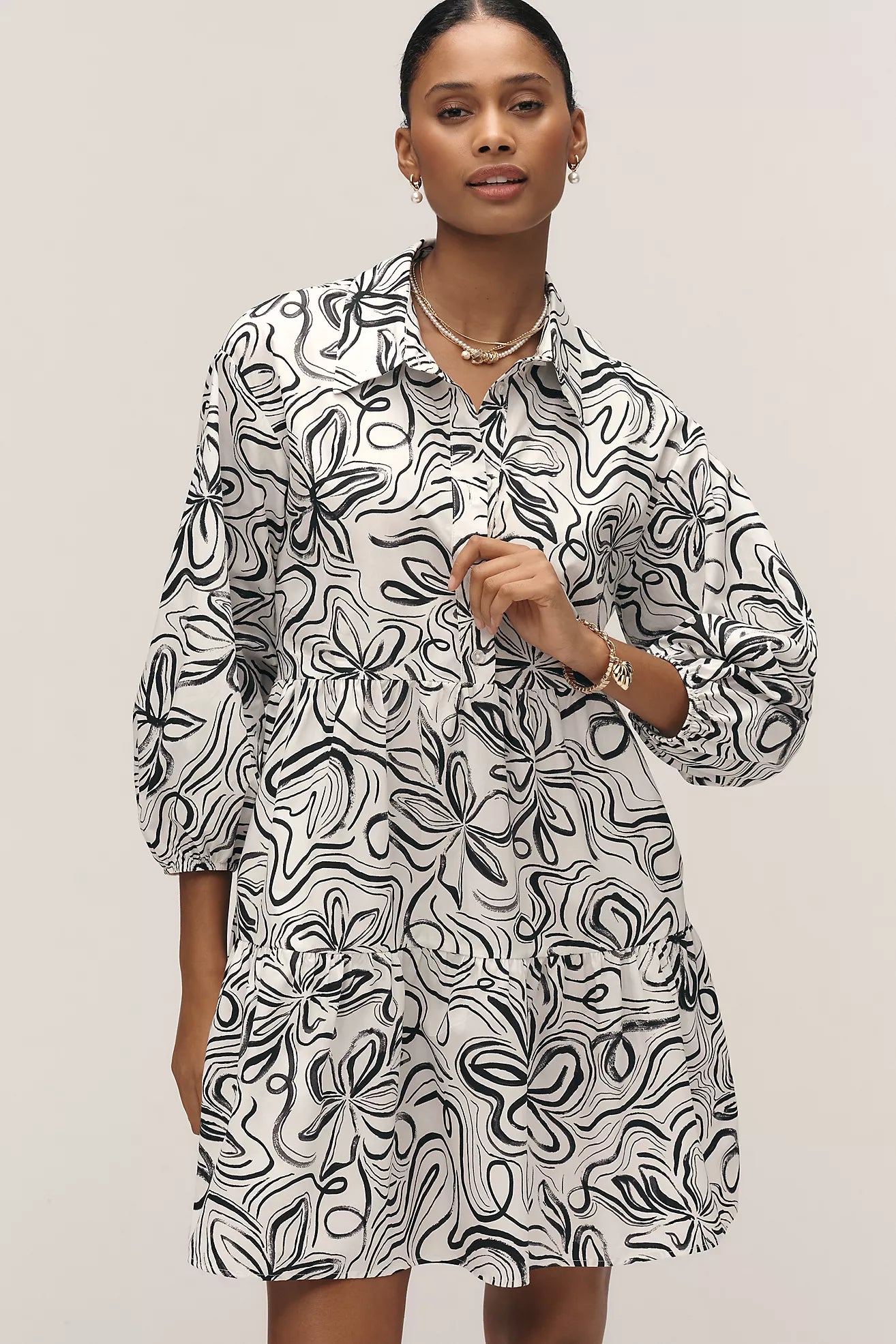 The Bettina Tiered Mini Shirt Dress