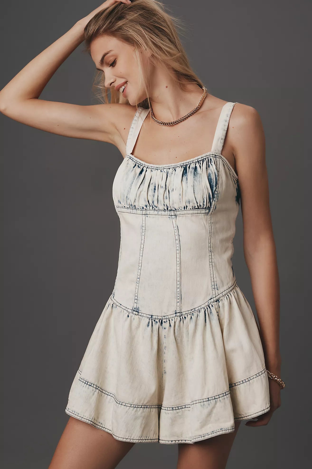 Pilcro Square-Neck Drop-Waist Romper