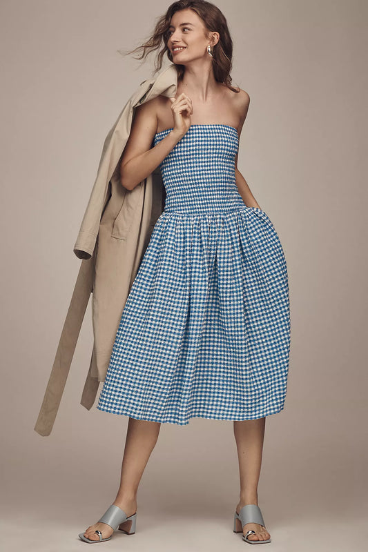 Maeve Strapless Smocked Midi Dress