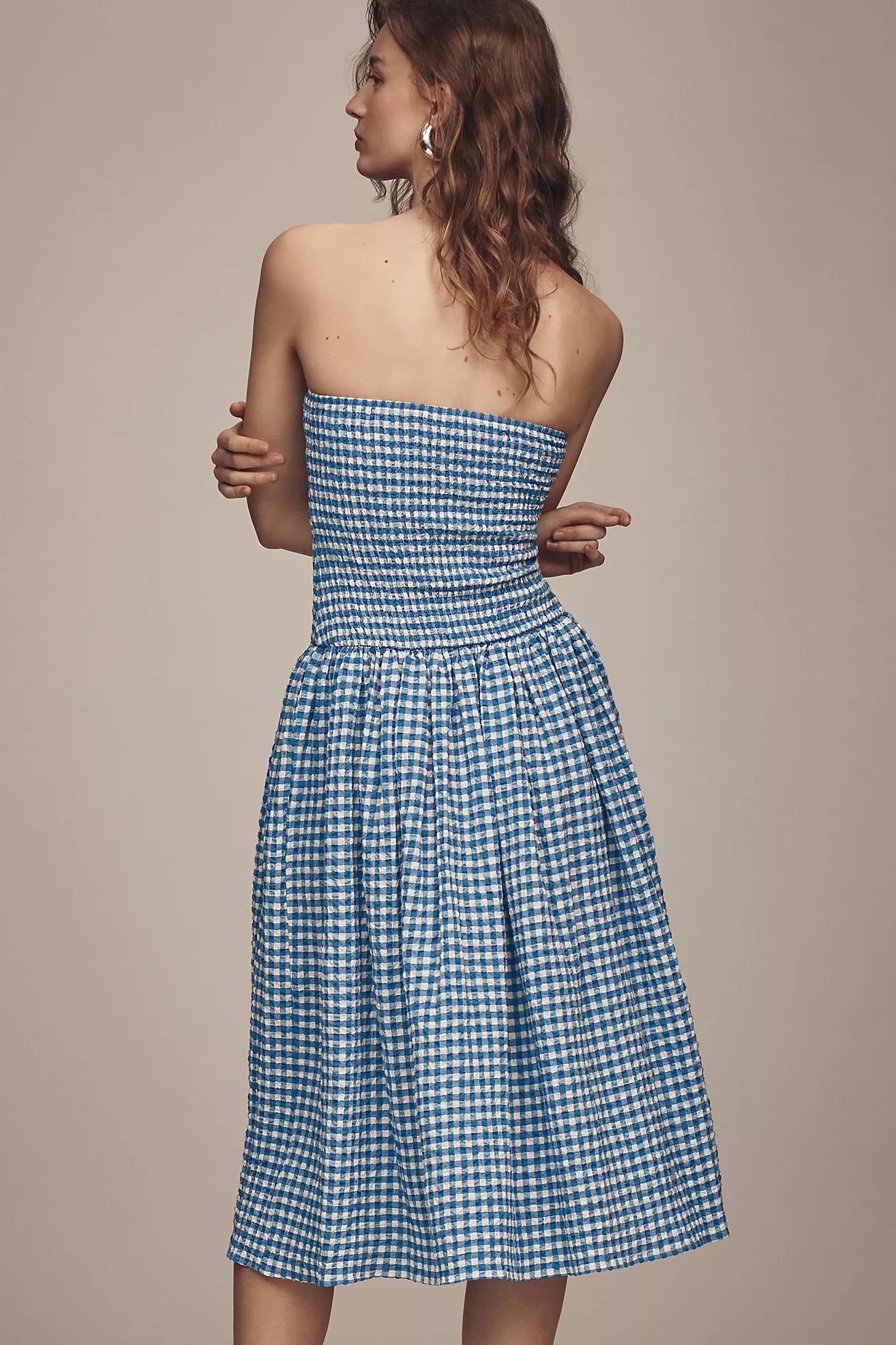 Maeve Strapless Smocked Midi Dress