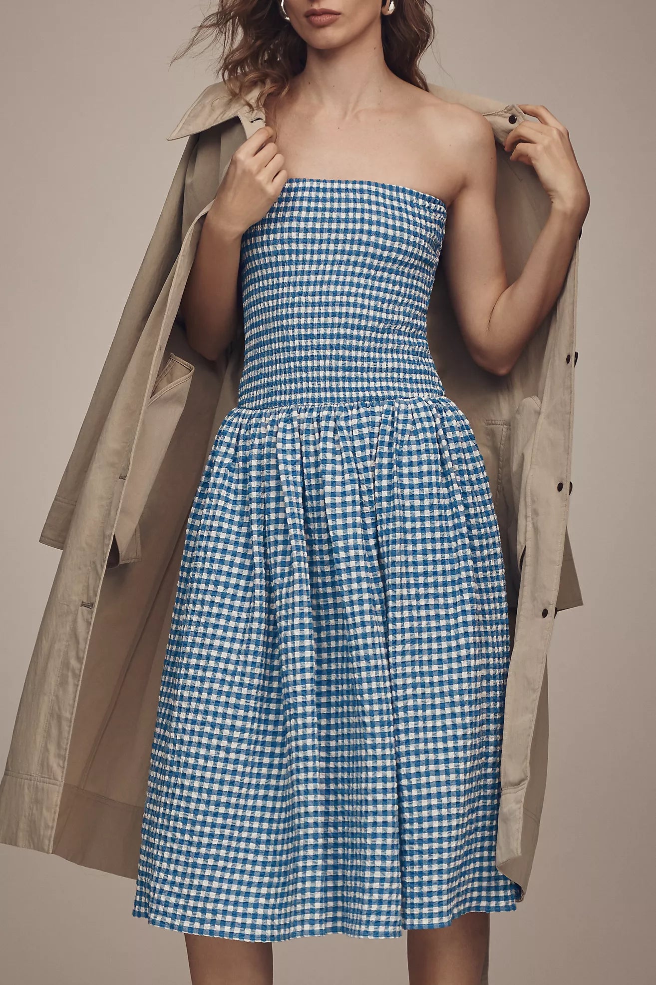 Maeve Strapless Smocked Midi Dress