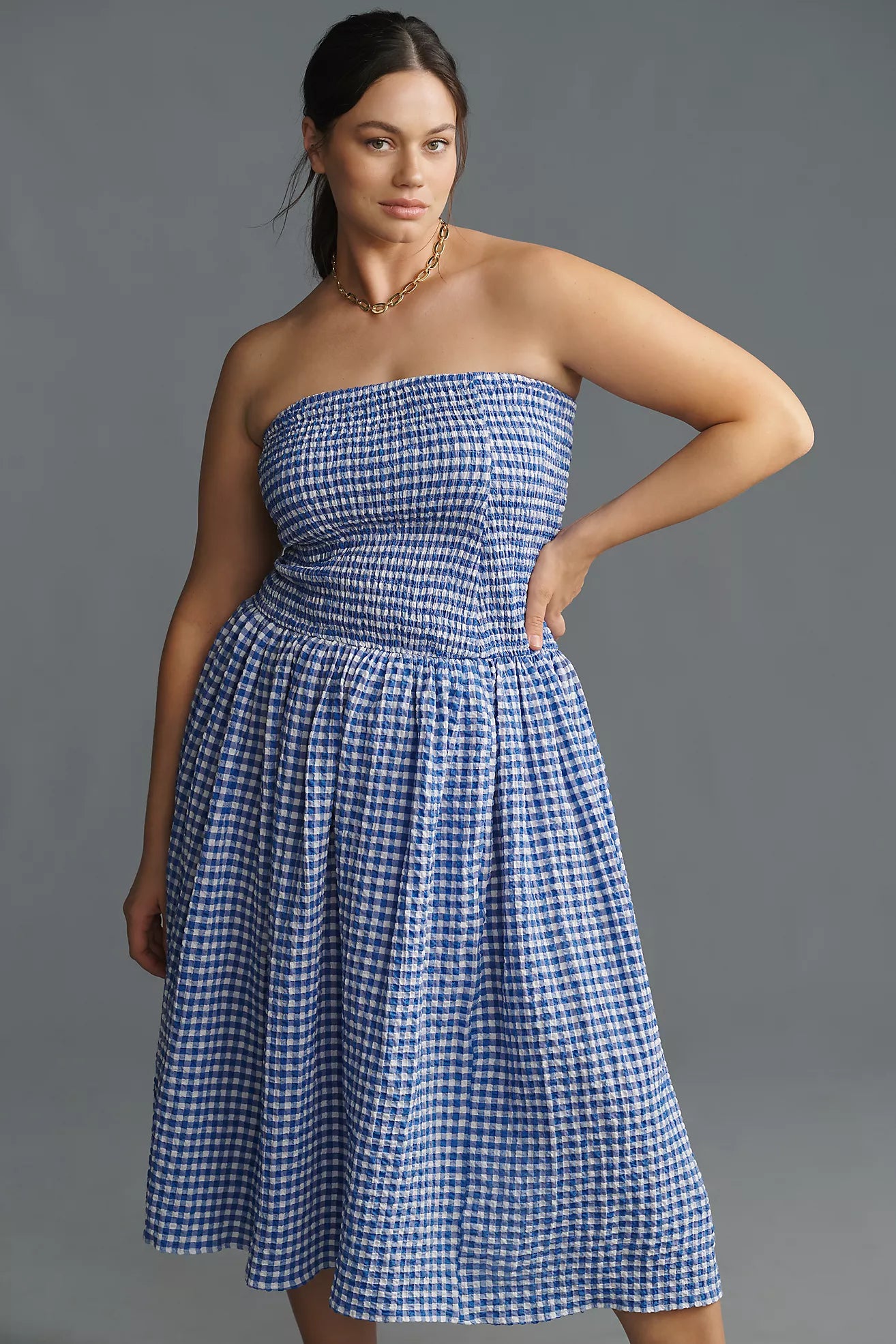 Maeve Strapless Smocked Midi Dress