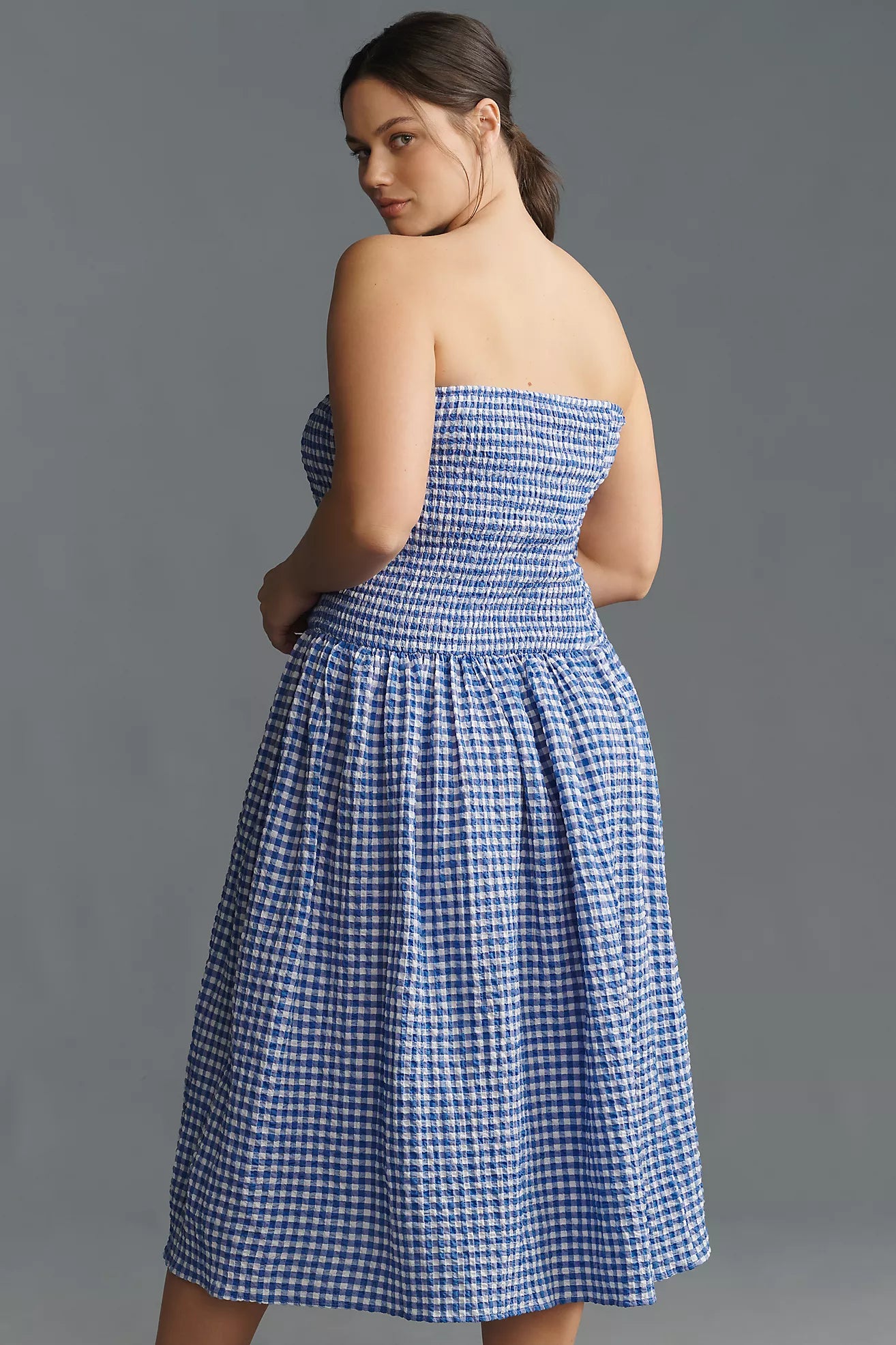 Maeve Strapless Smocked Midi Dress