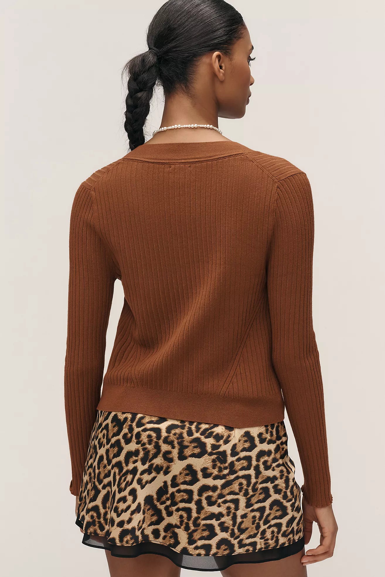 Maeve Ribbed Crew-Neck Cardigan Sweater