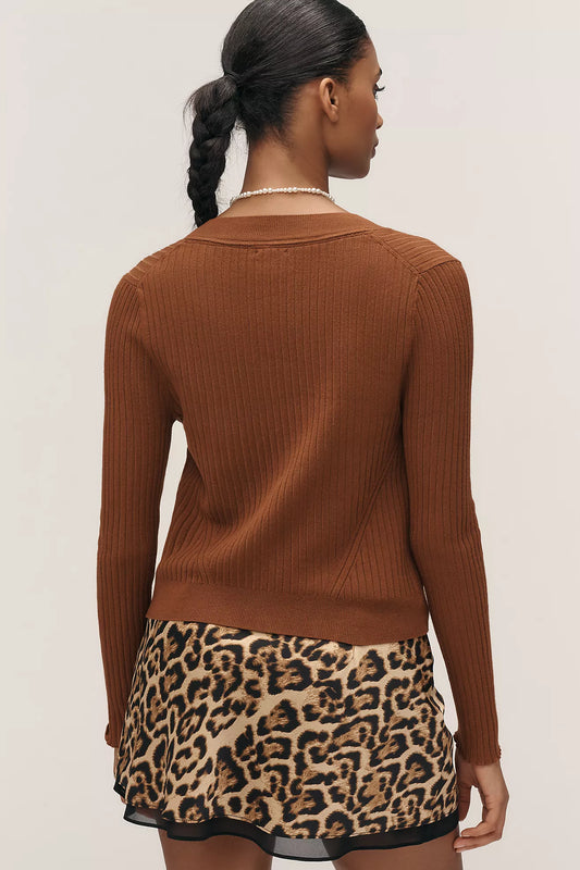 Maeve Ribbed Crew-Neck Cardigan Sweater