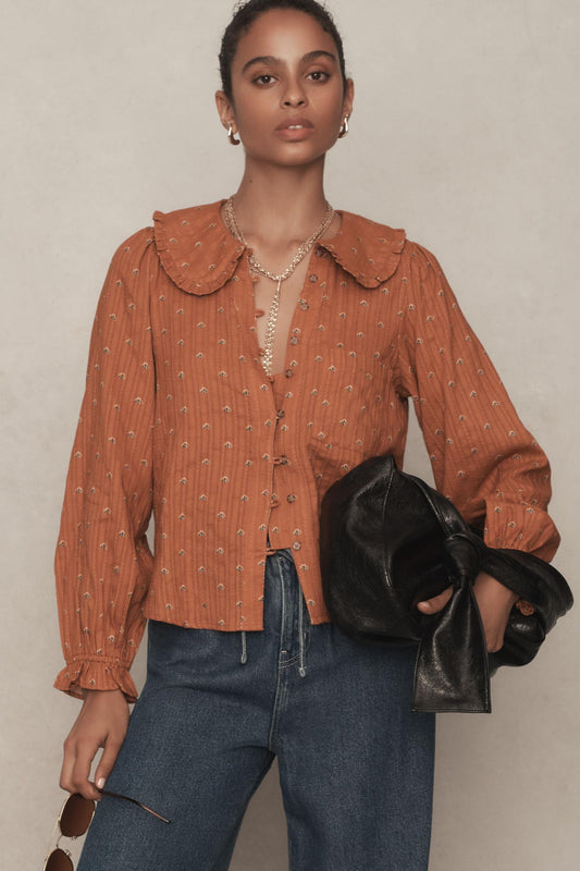 The Keira Collared Button-Front Blouse by Pilcro: Long-Sleeve Edition
