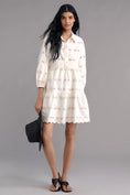 Load image into Gallery viewer, The Bettina Tiered Mini Shirt Dress: Embroidered Bee Edition
