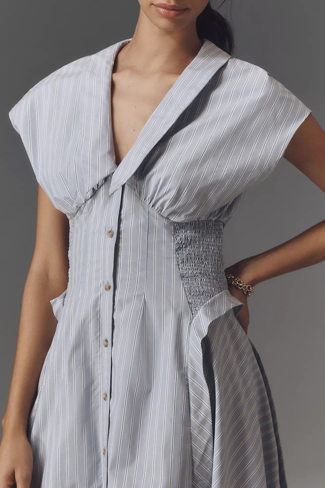 By Anthropologie Short-Sleeve V-Neck Pleated Midi Dress